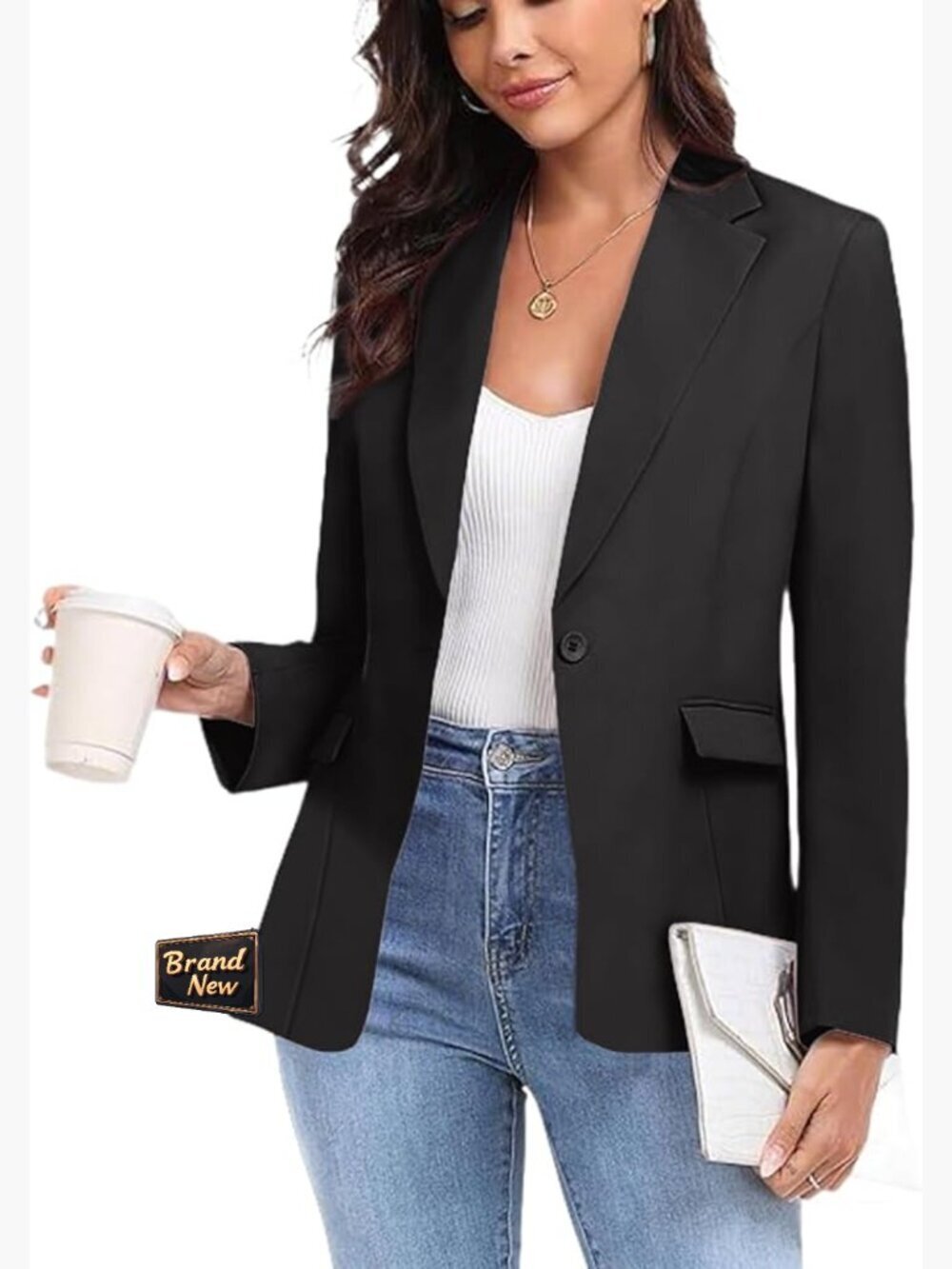 Women's Casual Blazer One Button Notched Lapel Business Work Office Jacket Suit